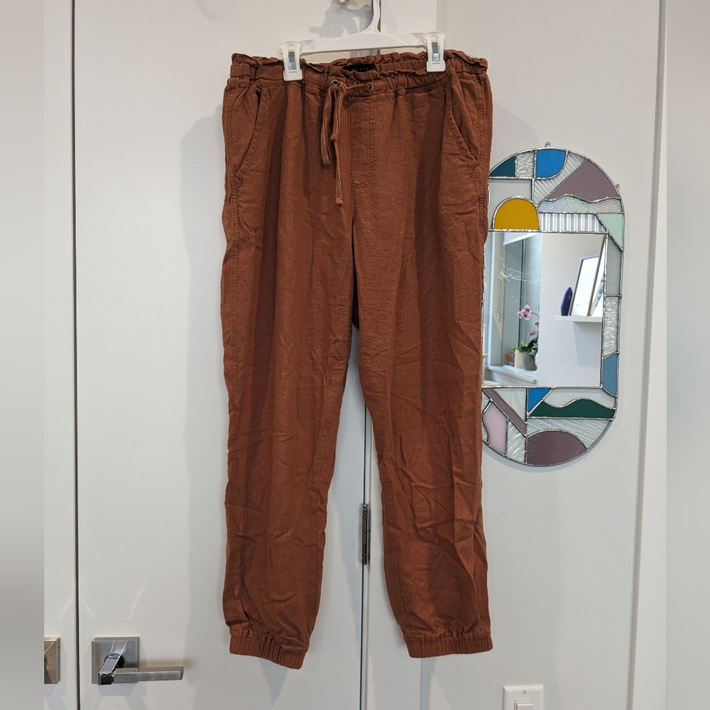 Terracotta orange linen joggers, size M